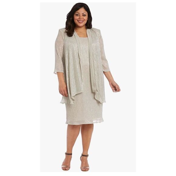 Metallic Sleeveless Shift Dress w/Matching Cardigan Sz 12 by R&M Richards Flowy